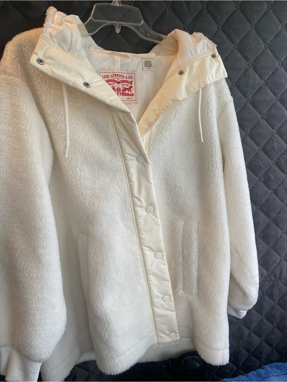 Levi's Cream/White Sherpa Hooded Snap Jacket